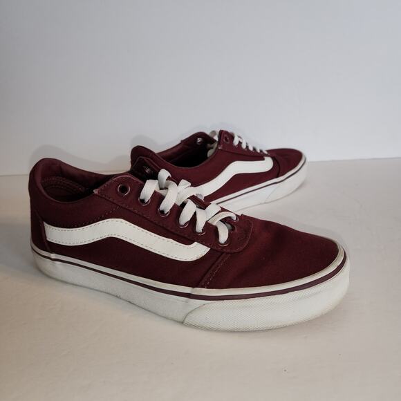 VANS Old School Low Top Sneaker Womens 7.5 Burgundy Maroon White 500714 Canvas - Picture 1 of 9